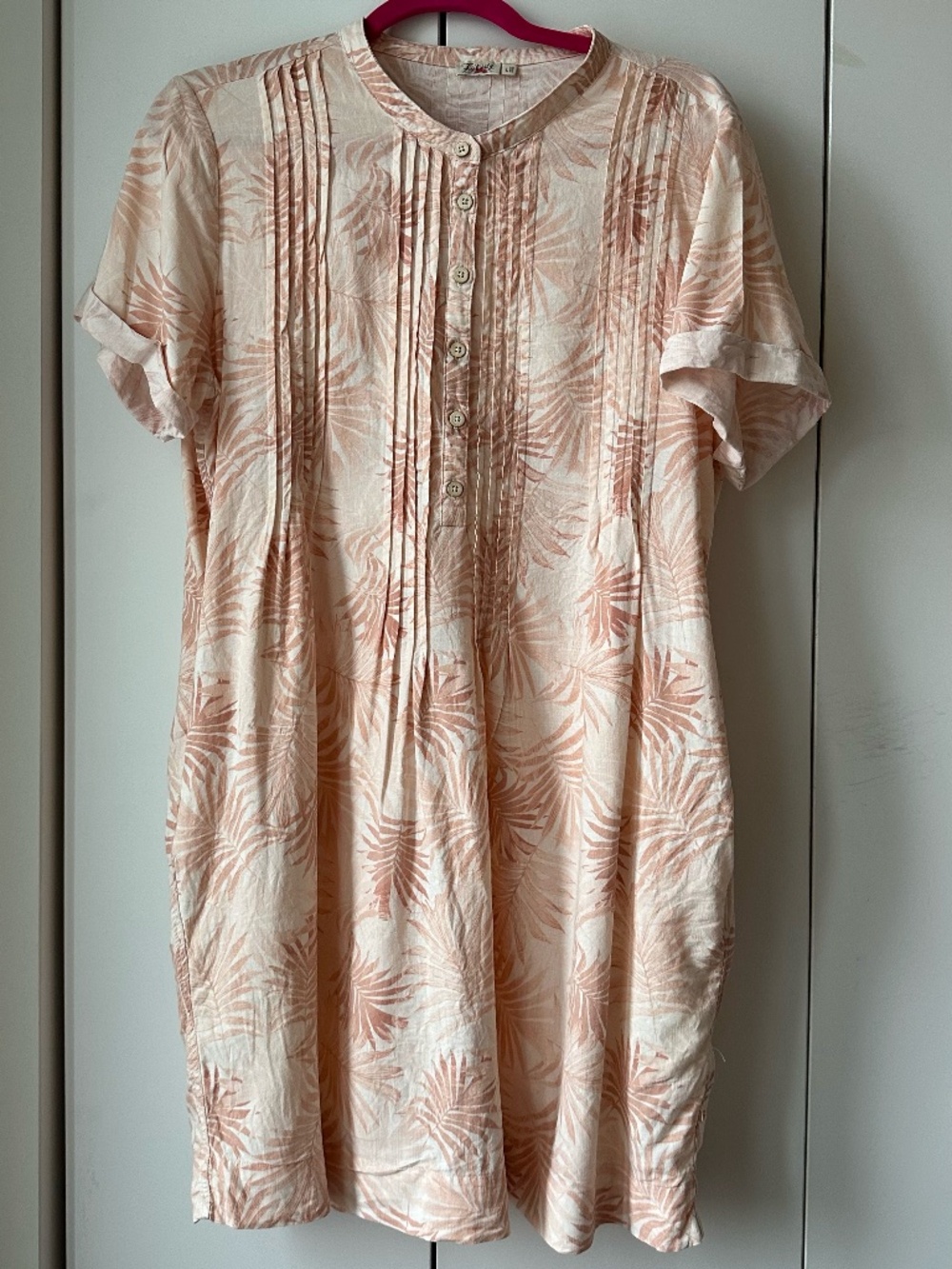 Faherty Gemina Dress Peach Palm Linen Blend Size L